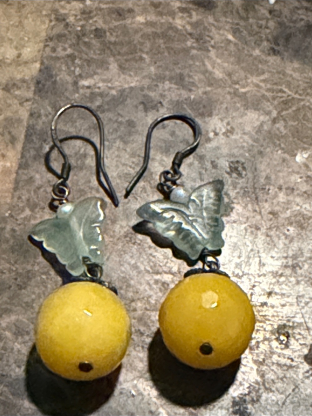 Unique pierced butterfly jade and pearl semi precious sterling silver wires - Picture 3 of 14